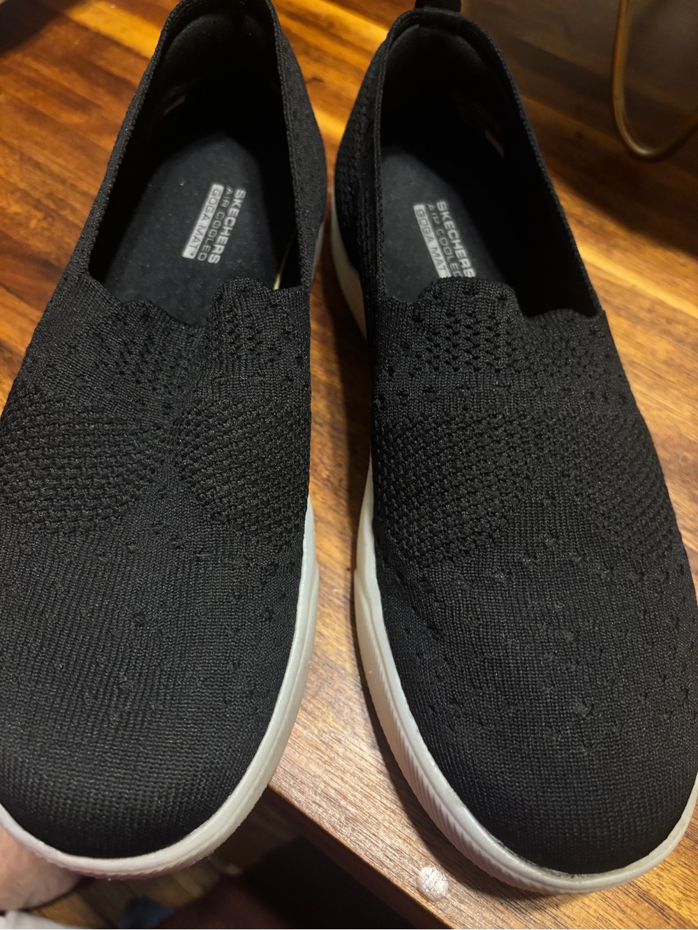 Skechers Black Slip-On Knit Casual Sneakers with White Sole